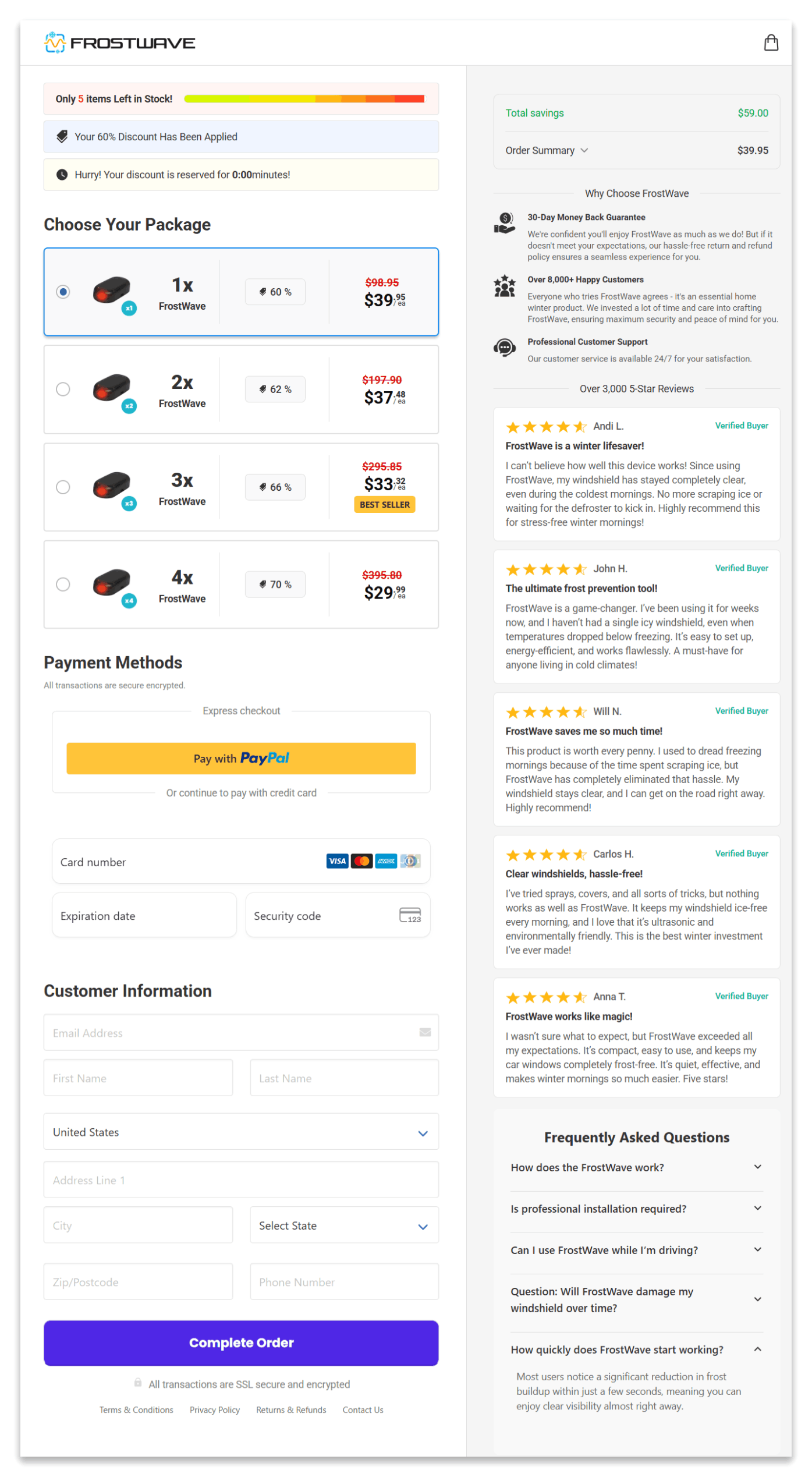 FrostWave secure checkout page